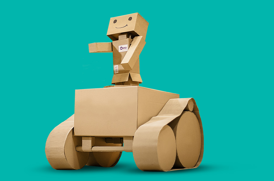Origami cardboard man with tank