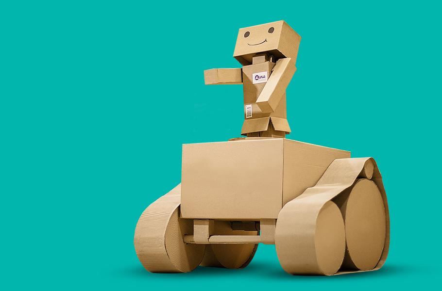Origami cardboard man with tank